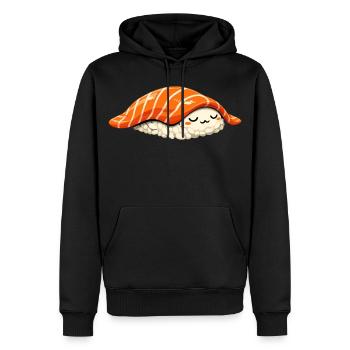 Nigiri endormi – Illustration de sushi rétro au Japon - Sweat à capuche Premium bio Homme - noir - Devant - Nico (187cm)