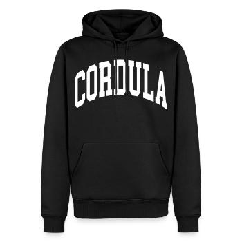 Cordula - Männer Premium Bio Hoodie - Schwarz - Vorne - Nico (187cm)