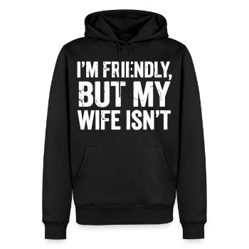 Je suis gentil, ma femme ne l’est pas – design drôle - Sweat à capuche Premium bio Homme - noir - Devant - Nico (187cm)