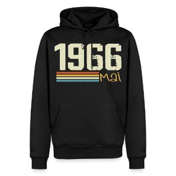 Mai 1966 - Sweat à capuche Premium bio Homme - noir - Devant - Nico (187cm)
