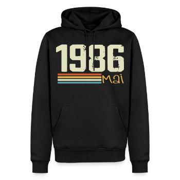 Mai 1986 - Sweat à capuche Premium bio Homme - noir - Devant - Nico (187cm)