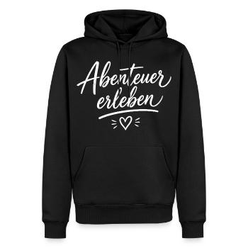 Abenteuer erleben im Herzstil - Männer Premium Bio Hoodie - Schwarz - Vorne - Nico (187cm)