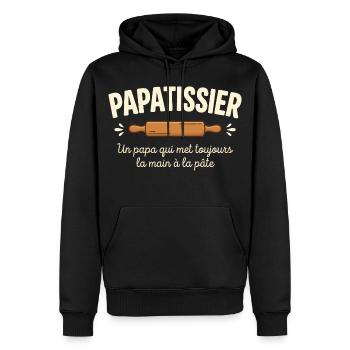 Papa Pâtissier Boulanger Humour Papatissier - Sweat à capuche Premium bio Homme - noir - Devant - Nico (187cm)