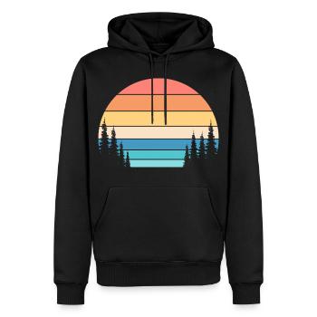 Retro-Sonnenuntergang und Kiefernwald - Männer Premium Bio Hoodie - Schwarz - Vorne - Nico (187cm)