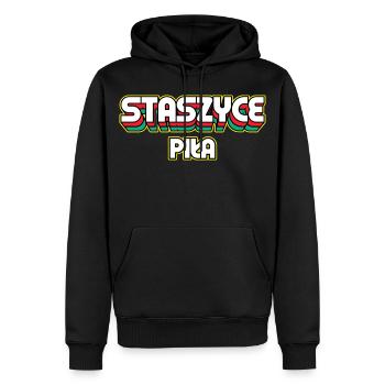 Staszyce Piła. Name des Retro-Bezirks - Männer Premium Bio Hoodie - Schwarz - Vorne - Nico (187cm)