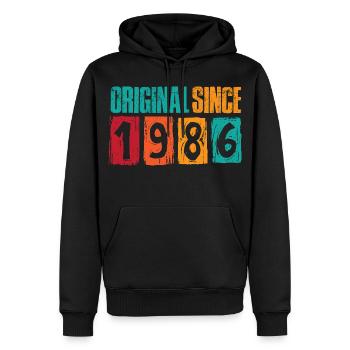 Original since 1986 - Männer Premium Bio Hoodie - Schwarz - Vorne - Nico (187cm)