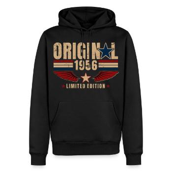 Cadeau de 70e anniversaire Millésime original 1956 - Sweat à capuche Premium bio Homme - noir - Devant - Nico (187cm)