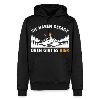 Sie haben gesagt oben gibt es Bier auf dem Berg - Männer Premium Bio Hoodie - Schwarz - Vorne - Nico (187cm)