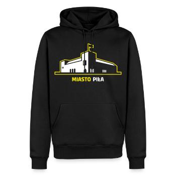 Die Stadt Piła und das Gebäude der Polizeischule - Männer Premium Bio Hoodie - Schwarz - Vorne - Nico (187cm)