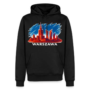 Warschau Skyline Kunst – Warszawa Silhouette - Männer Premium Bio Hoodie - Schwarz - Vorne - Nico (187cm)