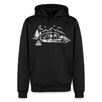 Camping Anhänger Landschaft  - Männer Premium Bio Hoodie - Schwarz - Vorne - Nico (187cm)