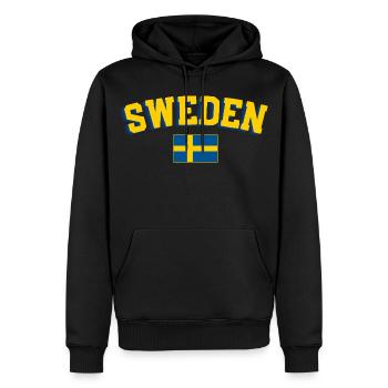 Retro Sport Typography Blau Gelb Fan Design - Männer Premium Bio Hoodie - Schwarz - Vorne - Nico (187cm)