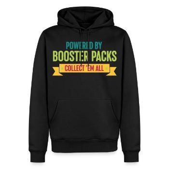 Powered By Booster Packs Collect Em All Card - Men’s Premium Organic Hoodie - black - Front - Nico (187cm)