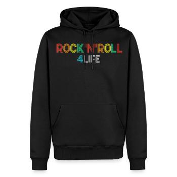 Rock'N'Roll 4 Life Retro Neon-Text - Männer Premium Bio Hoodie - Schwarz - Vorne - Nico (187cm)