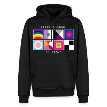 L’art est coloré – l’amour aussi – LGBTQIA+ géométrique - Sweat à capuche Premium bio Homme - noir - Devant - Nico (187cm)