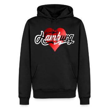 Hamburg  - Männer Premium Bio Hoodie - Schwarz - Vorne - Nico (187cm)