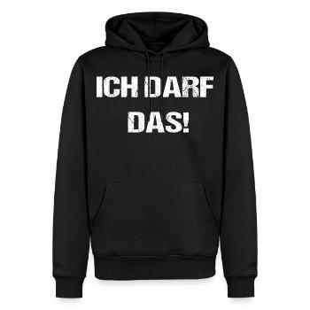 Ich Darf Das Frecher Humor Spruch - Männer Premium Bio Hoodie - Schwarz - Vorne - Nico (187cm)