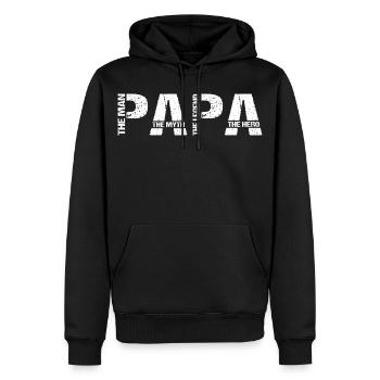 Papa, l'homme, le mythe, la légende, le héros - Sweat à capuche Premium bio Homme - noir - Devant - Nico (187cm)