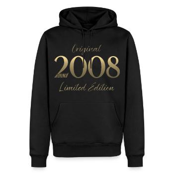Cadeau d’anniversaire 18 Millésime Juillet 2008 - Sweat à capuche Premium bio Homme - noir - Devant - Nico (187cm)