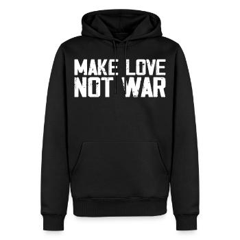 Make Love Not War | Citation Paix Vintage Grunge - Sweat à capuche Premium bio Homme - noir - Devant - Nico (187cm)