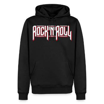 Logo de typographie personnalisée Rock’N’Roll - Sweat à capuche Premium bio Homme - noir - Devant - Nico (187cm)