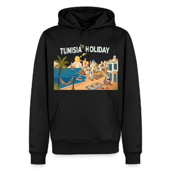 Tunisia Holiday Vintage Travel T-Shirt - Men’s Premium Organic Hoodie - black - Front - Nico (187cm)