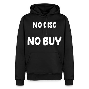 no disc no buy - Sweat à capuche Premium bio Homme - noir - Devant - Nico (187cm)