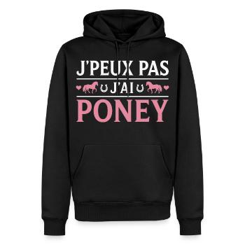 Poney Cadeau humour personnalisé - Sweat à capuche Premium bio Homme - noir - Devant - Nico (187cm)
