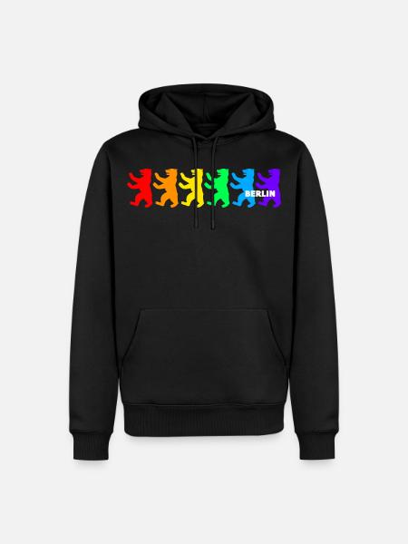 Berliner Bären / Regenbogenfarben - Männer Premium Bio Hoodie - Schwarz