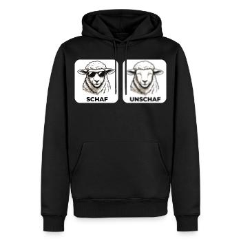 Schaf Unschaf - Wortspiel mit unscharf und Schaf - Männer Premium Bio Hoodie - Schwarz - Vorne - Nico (187cm)