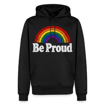 Be Proud LGBT Spruch Retro Regenbogen Motiv - Männer Premium Bio Hoodie - Schwarz - Vorne - Nico (187cm)