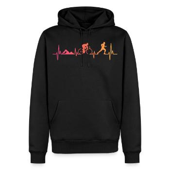 Triathlon Sunset Heartbeat Triathlet - Männer Premium Bio Hoodie - Schwarz - Vorne - Nico (187cm)