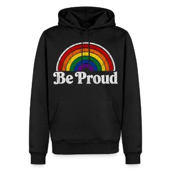 Motif arc-en-ciel rétro de la déclaration LGBT Be Proud - Sweat à capuche Premium bio Homme - noir - Devant - Nico (187cm)