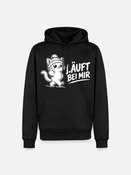 Katzen Shirt – Läuft bei mir - Männer Premium Bio Hoodie - Schwarz