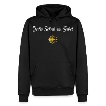 Jeder Schritt ein Gebet | Jakobsweg, Pilger - Männer Premium Bio Hoodie - Schwarz - Vorne - Nico (187cm)