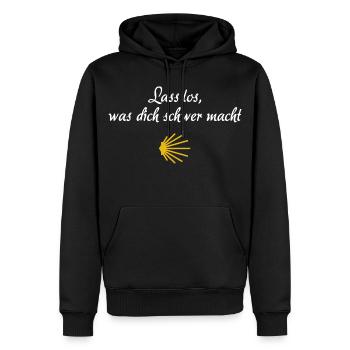 Lass los was dich schwer macht | Jakobsweg Pilger - Männer Premium Bio Hoodie - Schwarz - Vorne - Nico (187cm)
