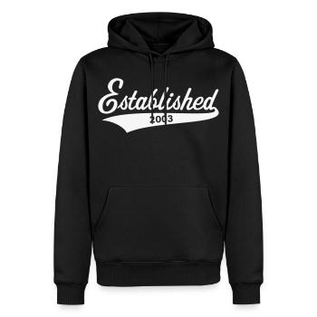 Established 2003 (year of birth, birthday / White) - Men’s Premium Organic Hoodie - black - Front - Nico (187cm)