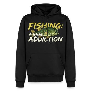 Fishing is a real addiction - Men’s Premium Organic Hoodie - black - Front - Nico (187cm)