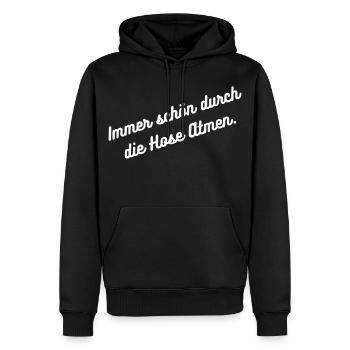 HN Durch die Hose Atmen - Script - Männer Premium Bio Hoodie - Schwarz - Vorne - Nico (187cm)