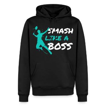 Joueur de badminton Entraîneur de badminton Badminton Smash - Sweat à capuche Premium bio Homme - noir - Devant - Nico (187cm)
