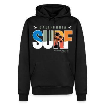 Logo rétro du surf californien - Sweat à capuche Premium bio Homme - noir - Devant - Nico (187cm)