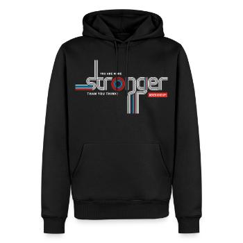 Stärker, als du denkst – Retro-Tippfehler - Männer Premium Bio Hoodie - Schwarz - Vorne - Nico (187cm)