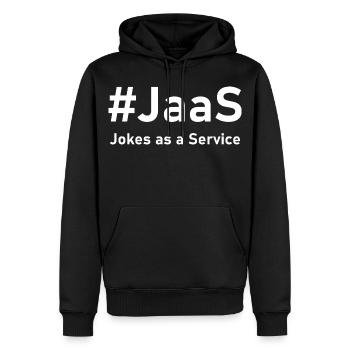 JaaS – Jokes as a Service | Lustiger IT-Spruch - Männer Premium Bio Hoodie - Schwarz - Vorne - Nico (187cm)