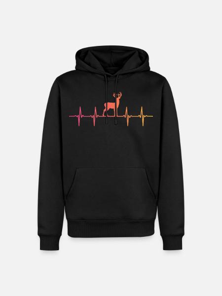 Hirsch Herzschlag Jäger Geschenk - Männer Premium Bio Hoodie - Schwarz