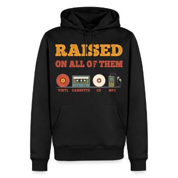 Ich bin mit allen Vintage-Modellen aufgewachsen - Männer Premium Bio Hoodie - Schwarz - Vorne - Nico (187cm)