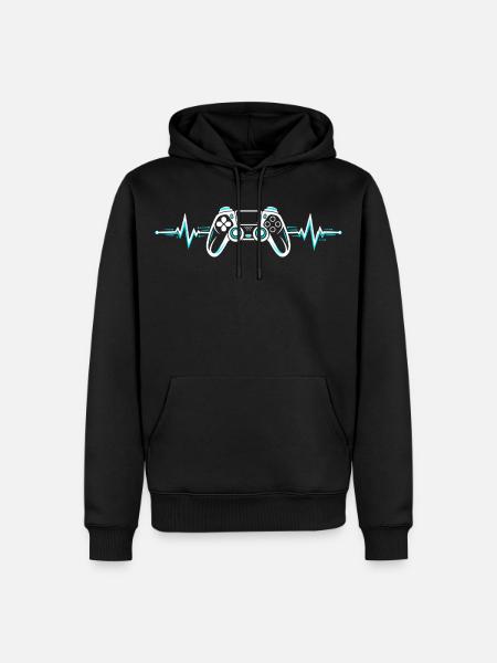 Herzschlag Gaming Controller Neon Gamepad - Männer Premium Bio Hoodie - Schwarz
