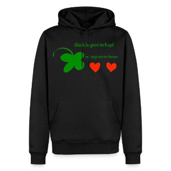 Glück beginnt im Kopf - Männer Premium Bio Hoodie - Schwarz - Vorne - Nico (187cm)