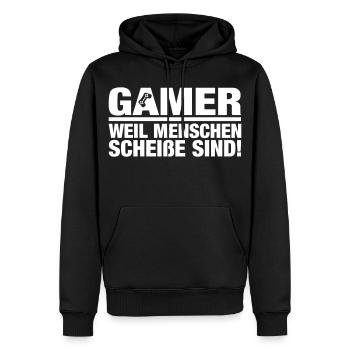 Gamer because people are shit - Men’s Premium Organic Hoodie - black - Front - Nico (187cm)