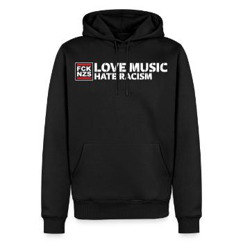 Love Music Hate Racism - Männer Premium Bio Hoodie - Schwarz - Vorne - Nico (187cm)