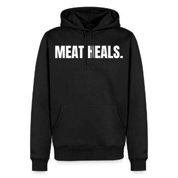 MEAT HEALS | Carnivore Animal Based Lifestyle - Men’s Premium Organic Hoodie - black - Front - Nico (187cm)
